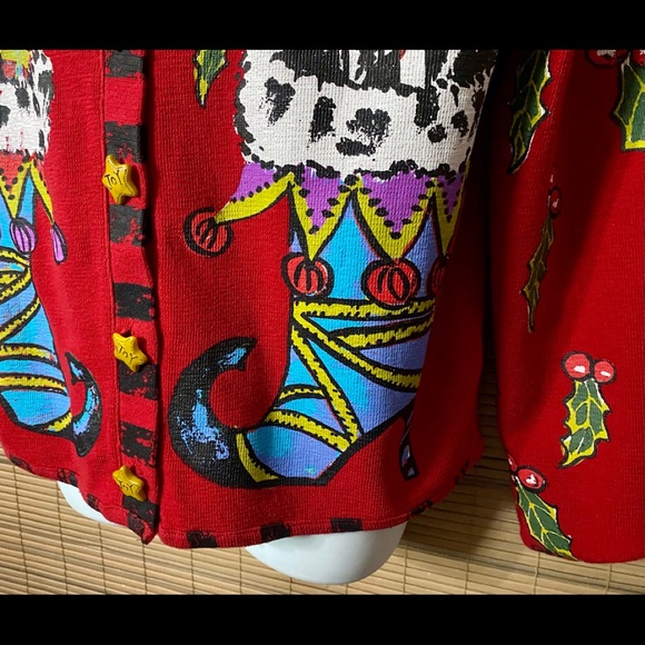 🎄Hand-painted holiday sweater, classy, dressy, upscale, cardigan, star buttons - Picture 4 of 16